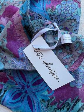 NWT 12th Tribe 100% Silk Blue & Purple Multi Way Beach Sarong Cover-Up Scarf